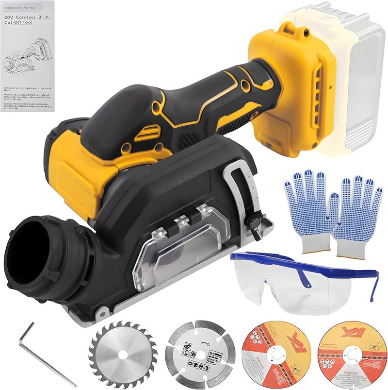 SQFOR Cordless Cut-Off Tool, 20000RPM Angle Grinder & Circular Saw Fits Dewalt 20V Max Battery, Detachable Dust Shroud with Adjustable Metal Plate, 4x 3” Saw Blades for Wood Plastic Tile Metal (No Battery) - Image 1